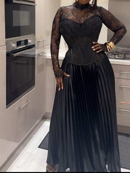 Chantily Lace Corset Pleated Dress