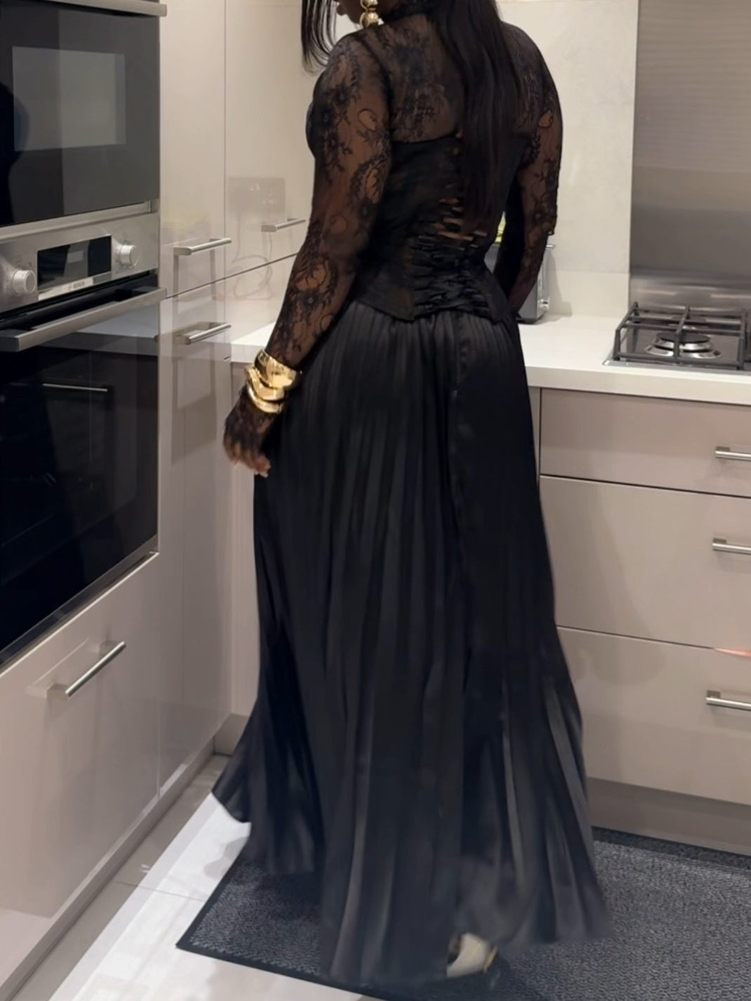 Chantily Lace Corset Pleated Dress