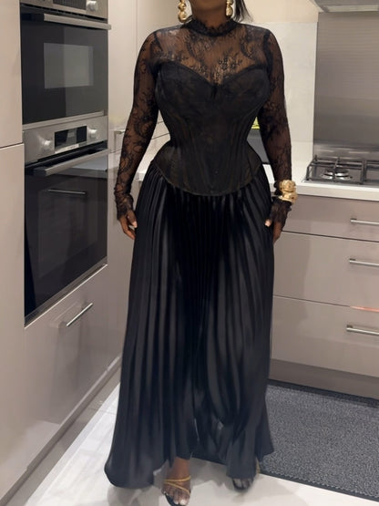 Chantily Lace Corset Pleated Dress