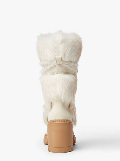 White Shearling And Suede Medium-heeled Boots