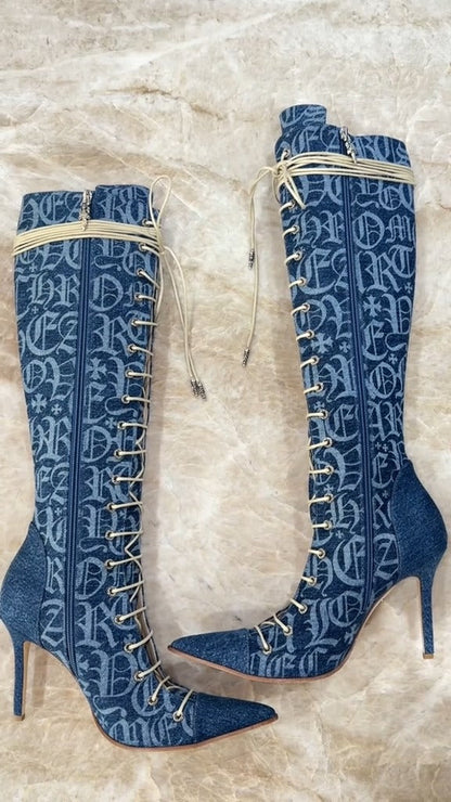 Denim Lace-up Boots