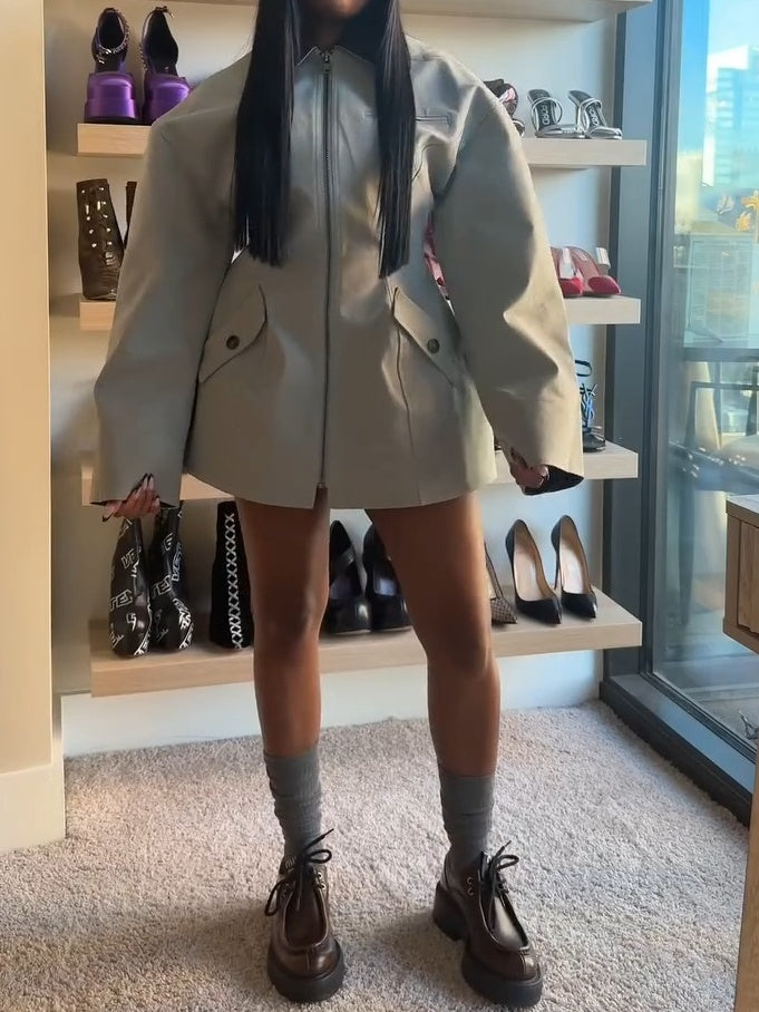 Hunting Jacket With Faux Leather Collar