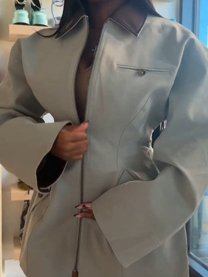 Hunting Jacket With Faux Leather Collar