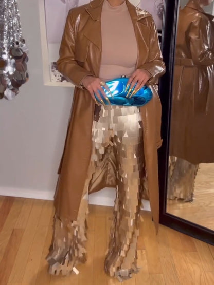 Gold Sequin Fringe Trouser