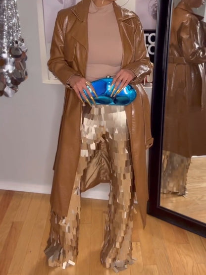 Gold Sequin Fringe Trouser