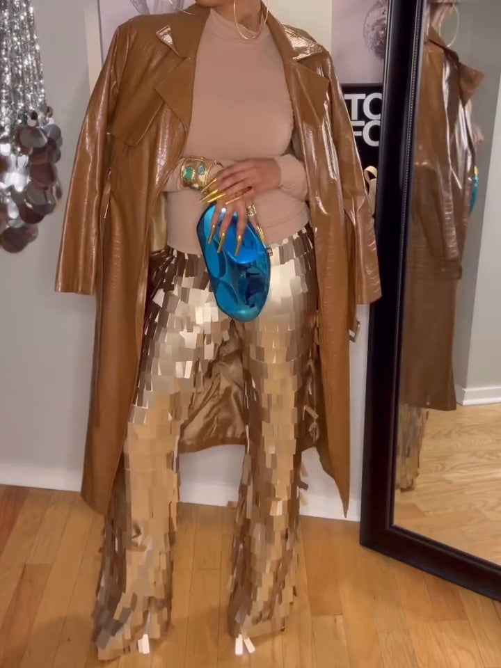 Gold Sequin Fringe Trouser