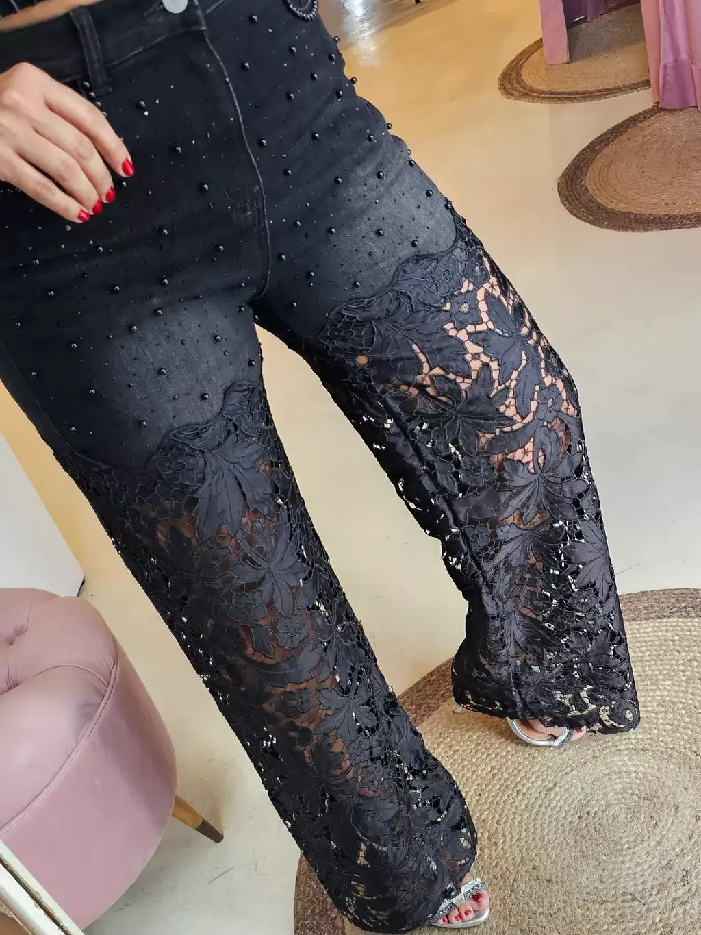 Denim Lace Stretch Pants