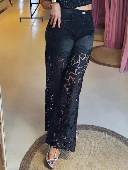 Denim Lace Stretch Pants