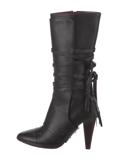 Black Leather Bow Boots