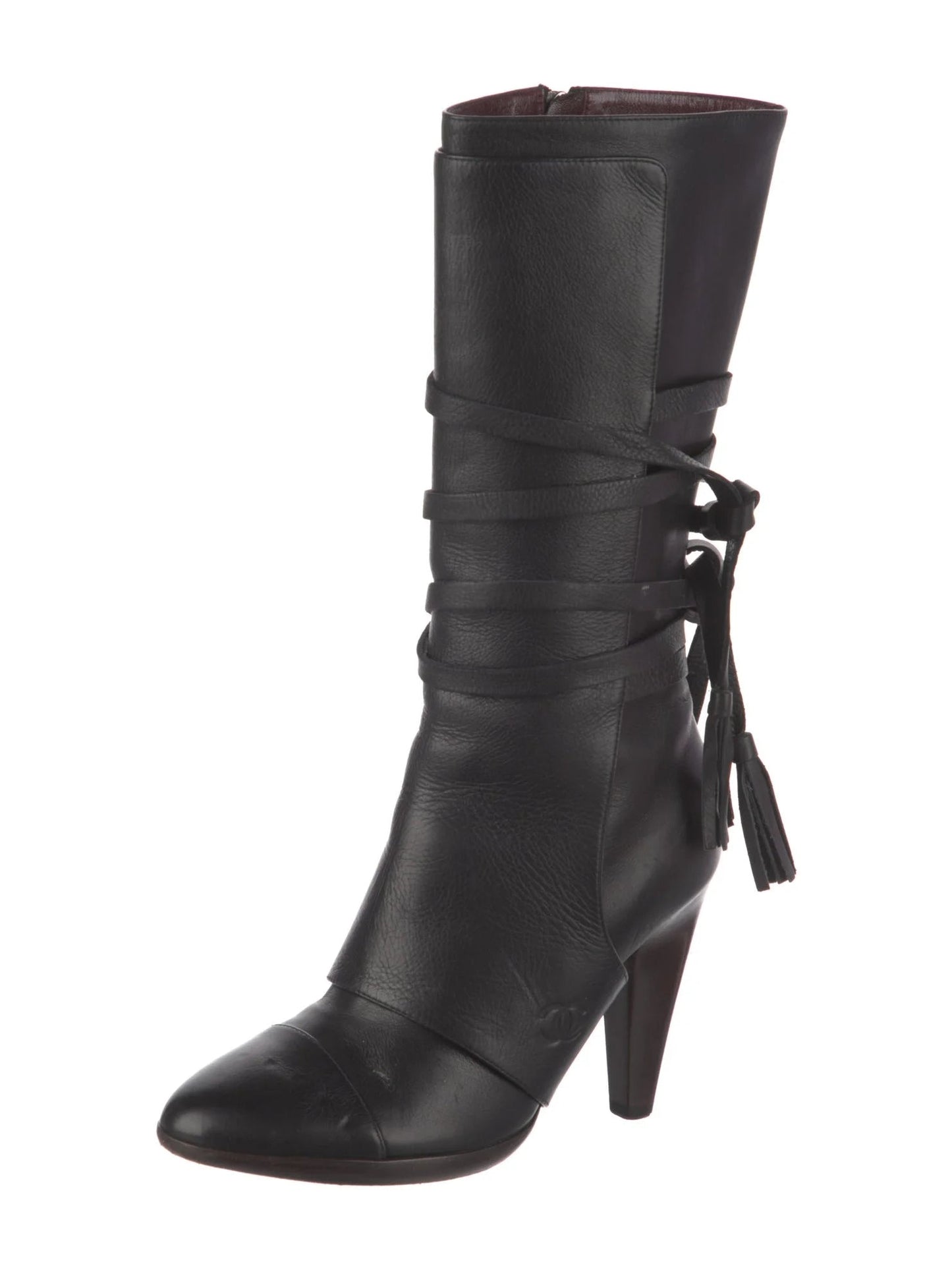 Black Leather Bow Boots