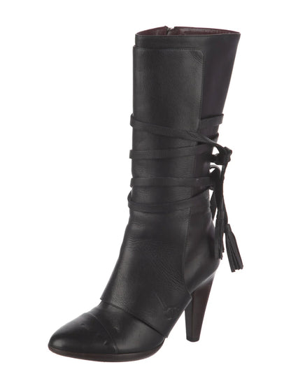 Black Leather Bow Boots