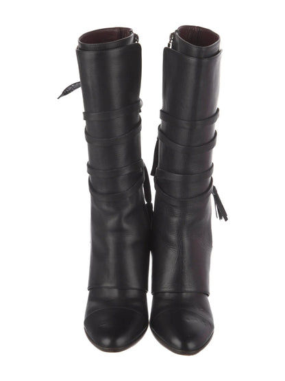 Black Leather Bow Boots