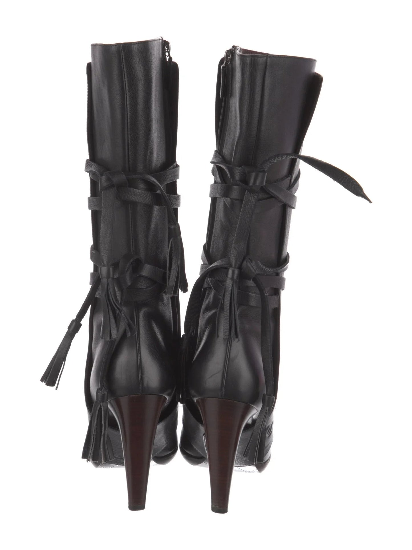Black Leather Bow Boots