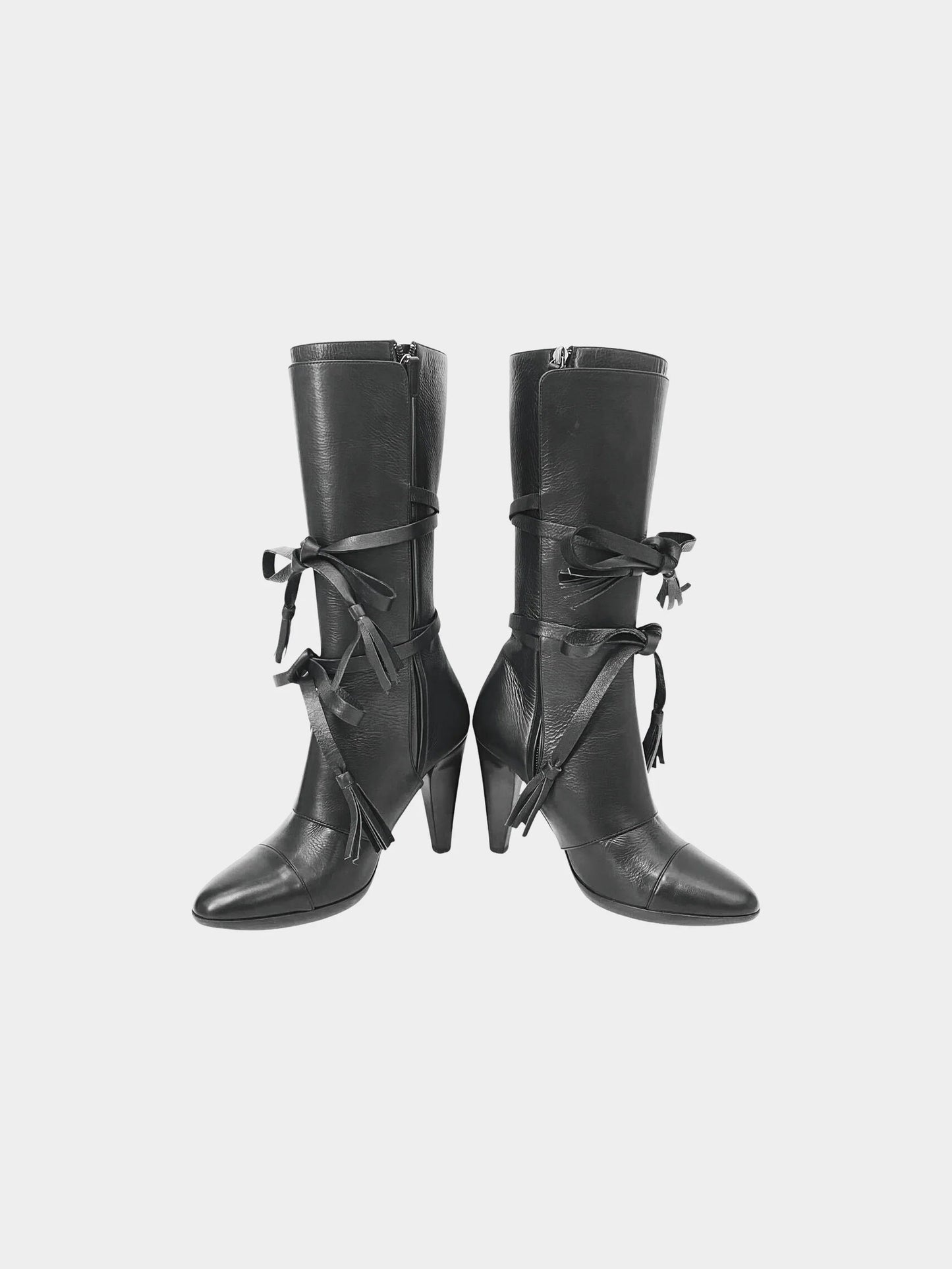 Black Leather Bow Boots