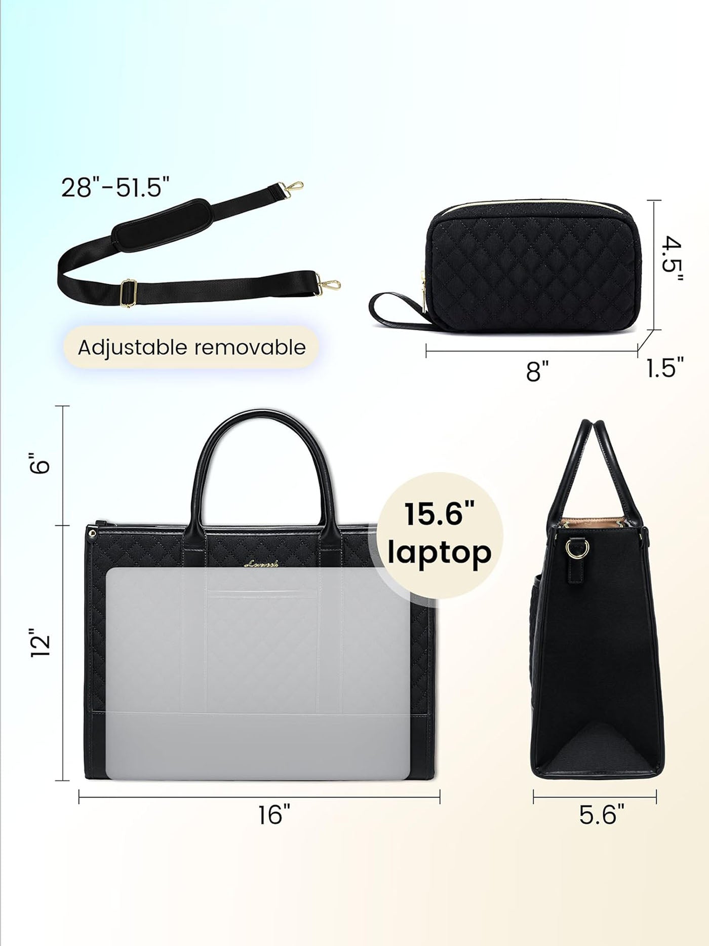 2 Pcs Quilted Laptop Tote Bag