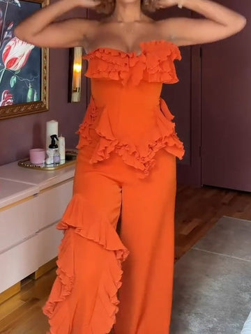 Tall Ruffle Strappy Woven Two Pieces Set