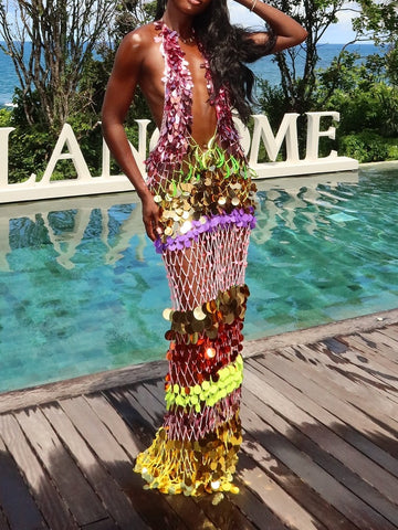 Sequin Crochet Maxi Dress