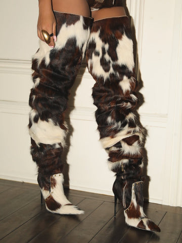 Cowhide Thigh High Boot