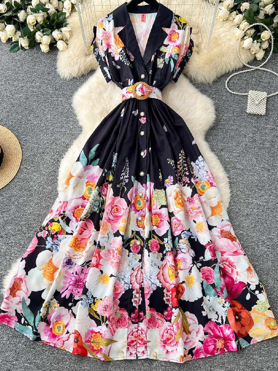 Demure Floral Midi Shirt Dress