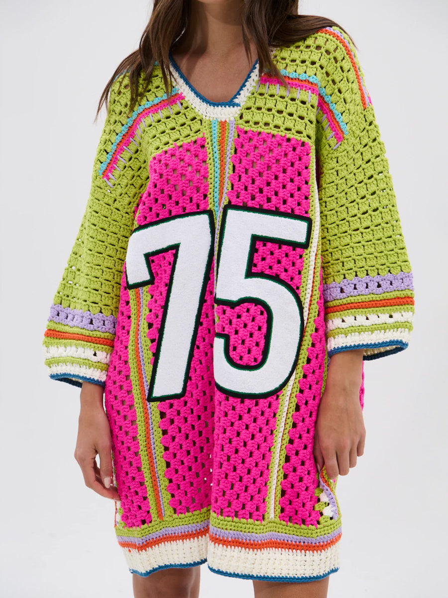 Color Block Crochet Jersey Dress