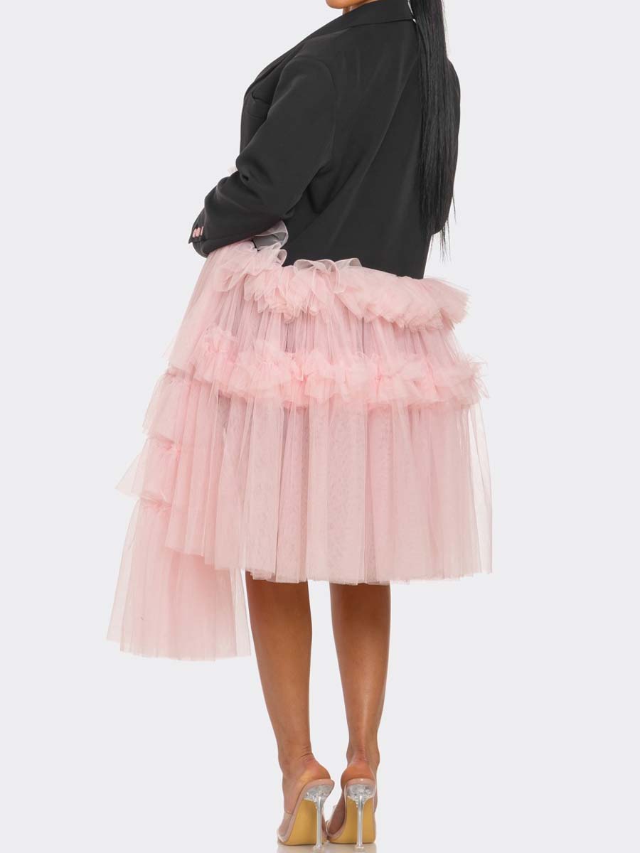 Ruffled Patchwork Tulle Blazer Dress