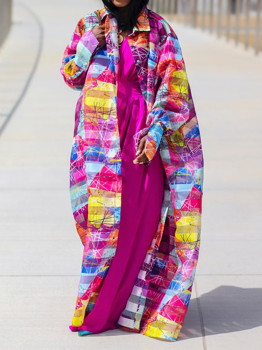 Fashion Mesh Printed Dress Coat