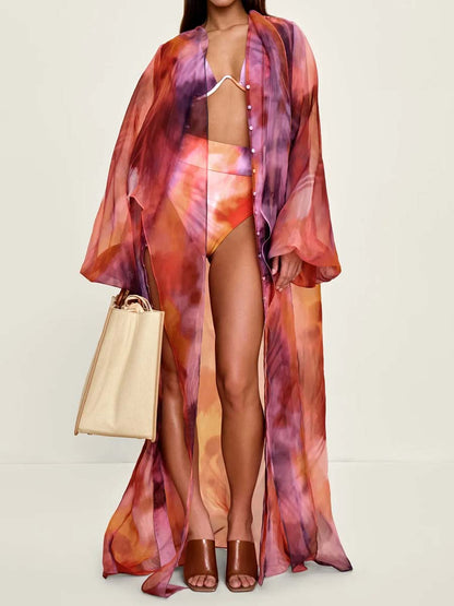 Elegant Printed Cardigan Robe