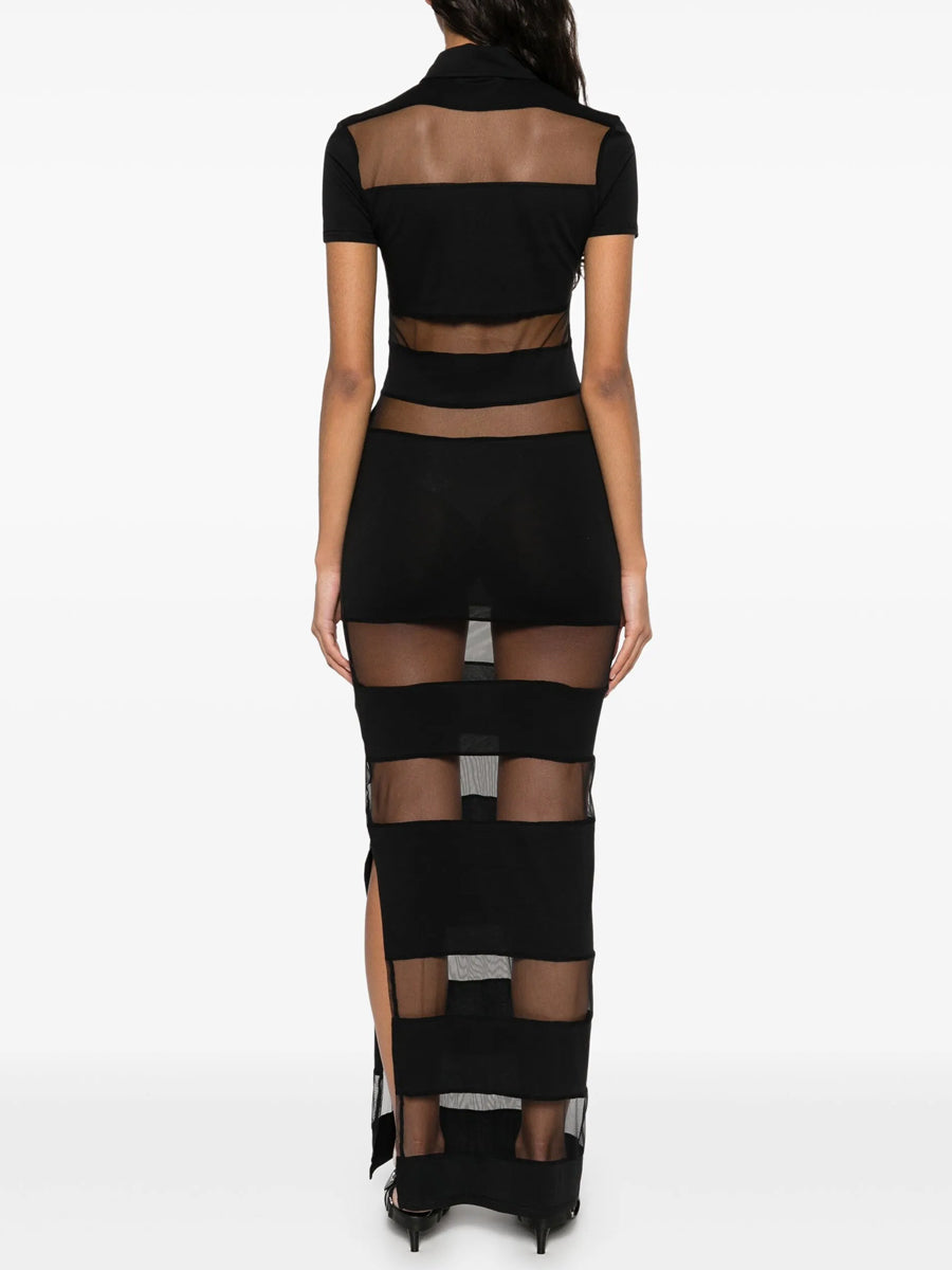 Mesh Patchwork Short Sleeve Maxi Dress