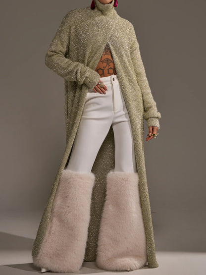 Ribbed Knit Mock Neck Metallic Sweater