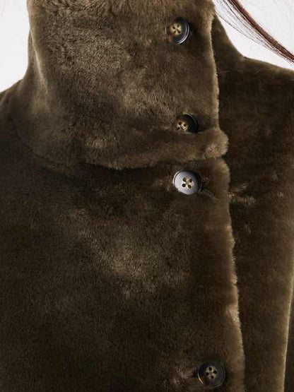 Cozy Teddy Funnel Neck Button Placket Coat