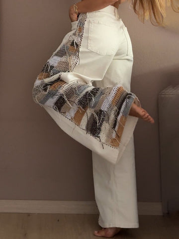 Knitted Patchwork Denim Pants