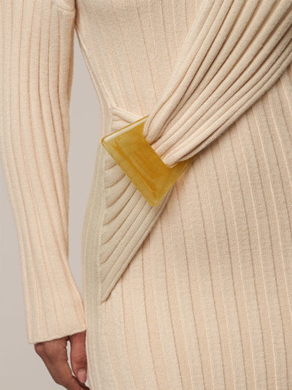 Asymmetric Neck Acrylic Accent Knitted Maxi Dress