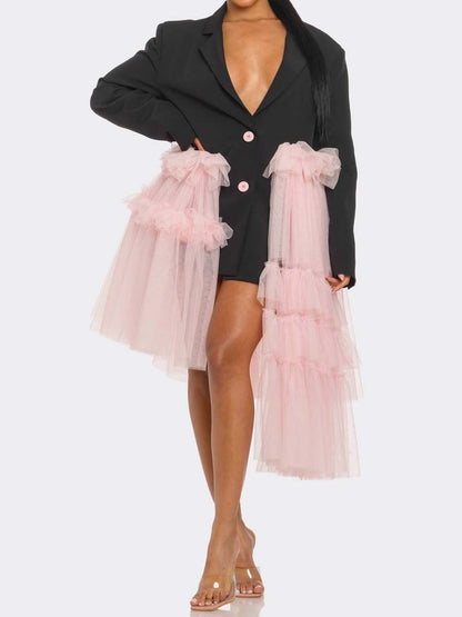 Ruffled Patchwork Tulle Blazer Dress