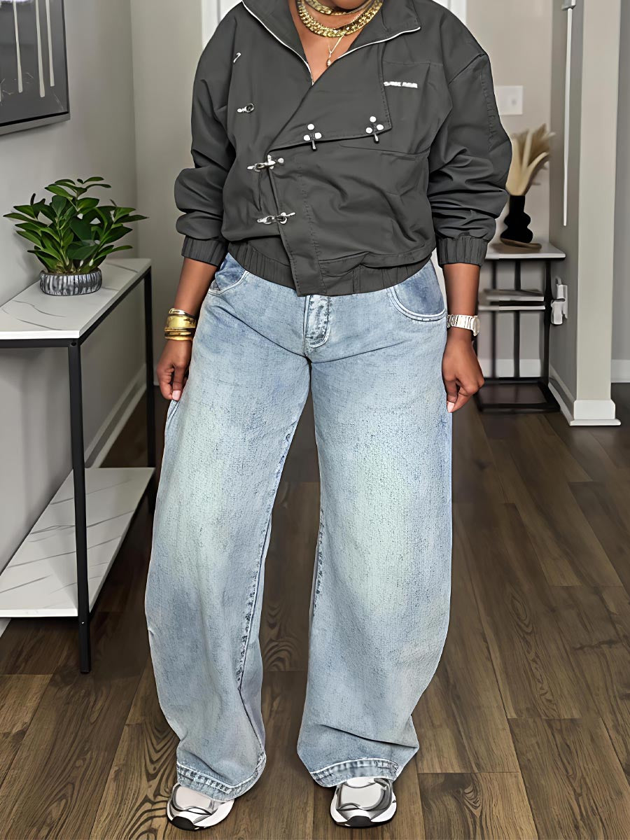 Metal Button Collared Slant Placket Soft Warm Coat