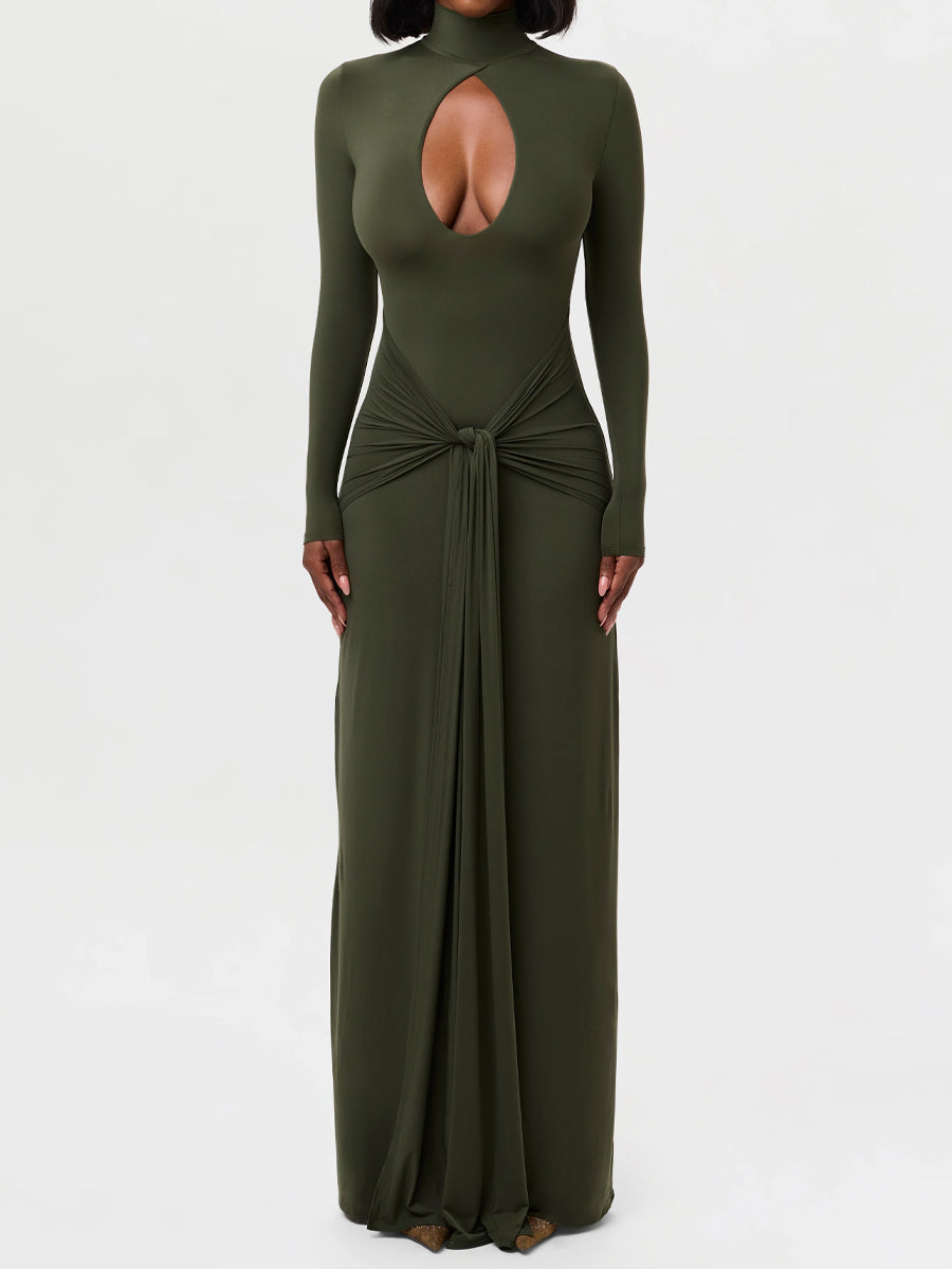 Fashion Cutout Draped Self-tie Detail Maxi Dress