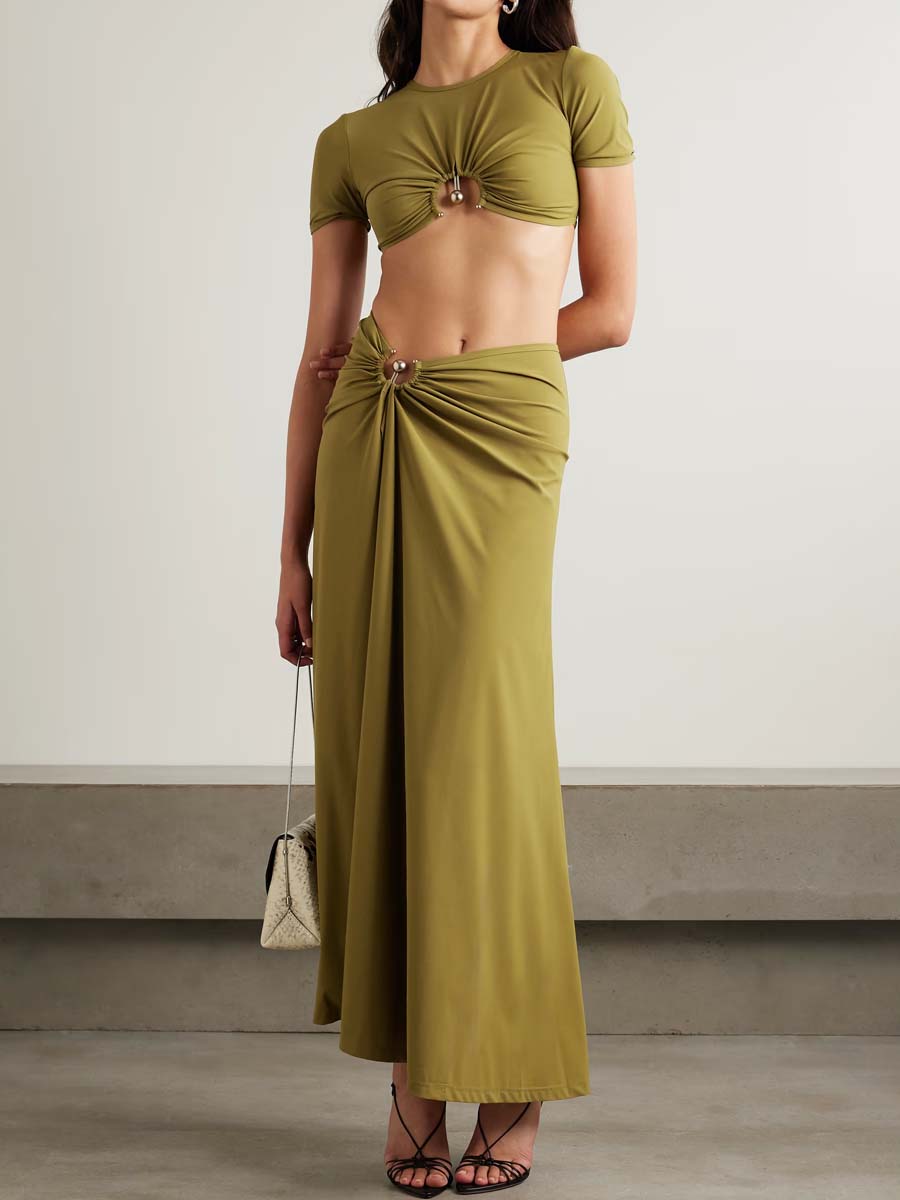 Embellished Ruched Two Pieces Dress