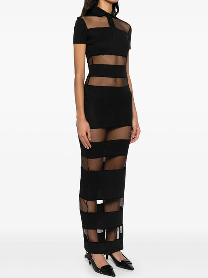 Mesh Patchwork Short Sleeve Maxi Dress