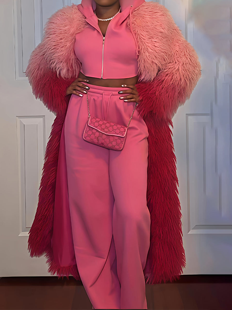 Faux Fur Notched Collar Ombre Design Coat