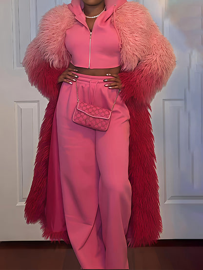 Faux Fur Notched Collar Ombre Design Coat