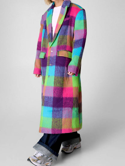 Multi Check Single Breasted Oversized Coat