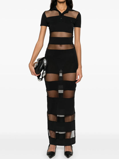 Mesh Patchwork Short Sleeve Maxi Dress