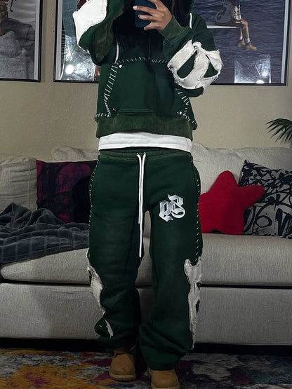 Hooded Embroidered Drawstring Waist Two Pieces Set