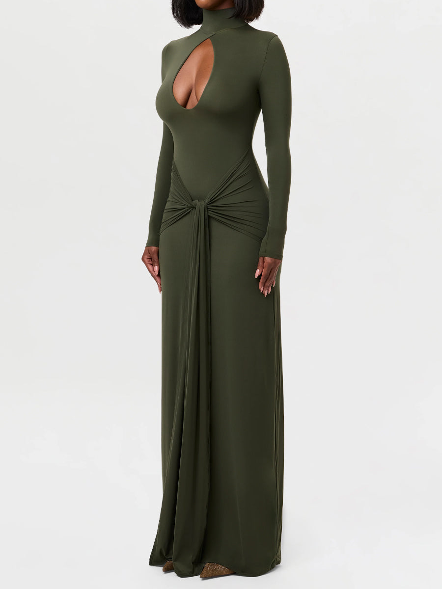 Fashion Cutout Draped Self-tie Detail Maxi Dress