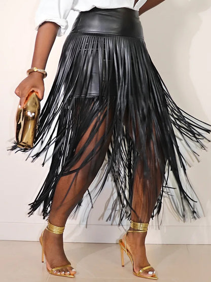 Fringe Faux Leather Maxi Skirt