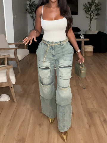 Patchwork Multi-Pocket Jeans