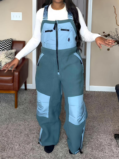 Adjustable Buckle Straps Zip Up Pockets Ski Wear Jumpsuit