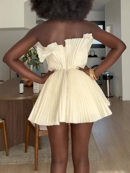 Buttermilk Structured Textured Bandeau Mini Dress