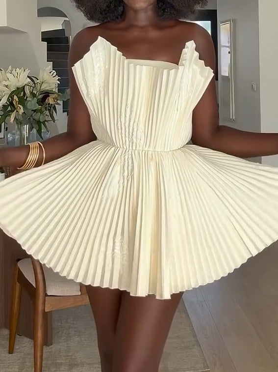 Buttermilk Structured Textured Bandeau Mini Dress