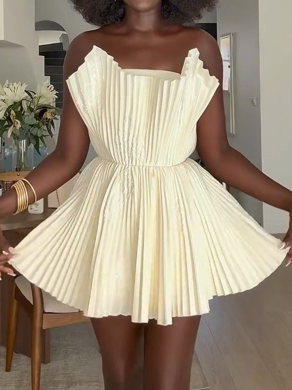 Buttermilk Structured Textured Bandeau Mini Dress