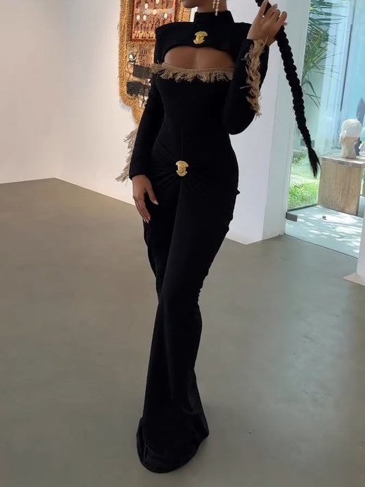 Black Fringe Bodycon Dress